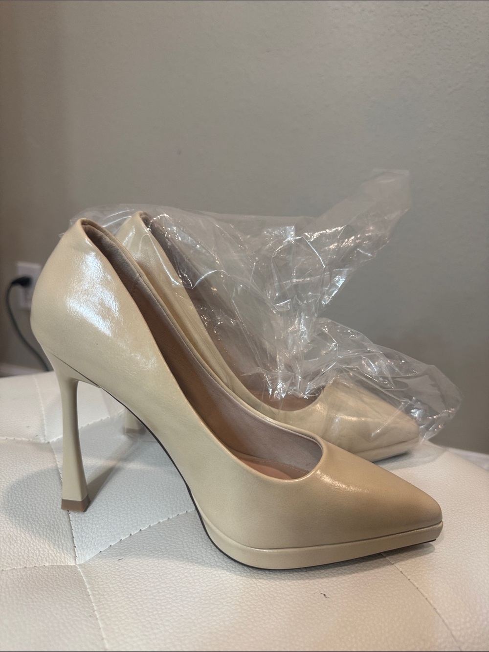 Cream beige closed toes high heels